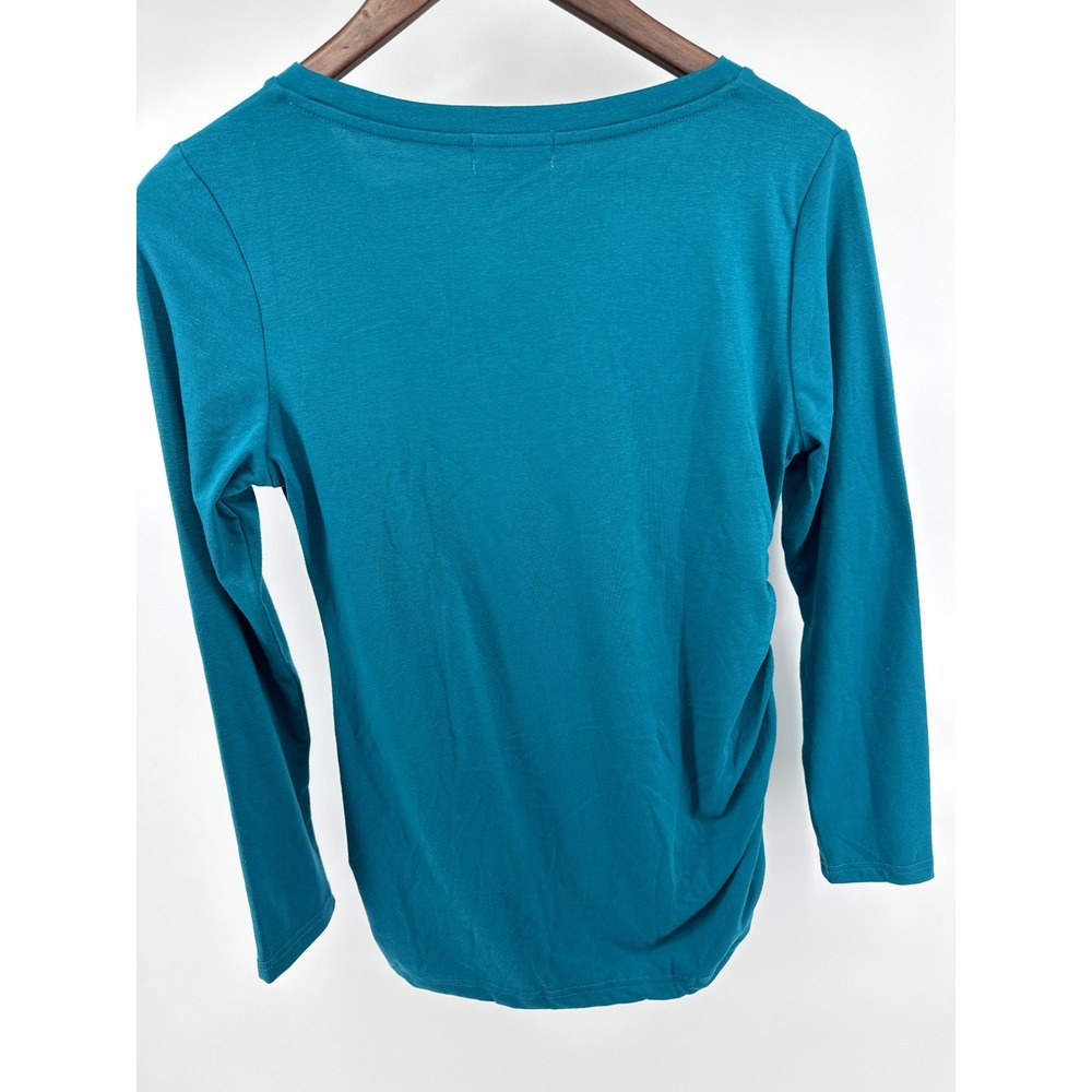 Ginkana Teal V Neck Long Sleeve Side Button Ruched Maternity Top M - Picture 5 of 5